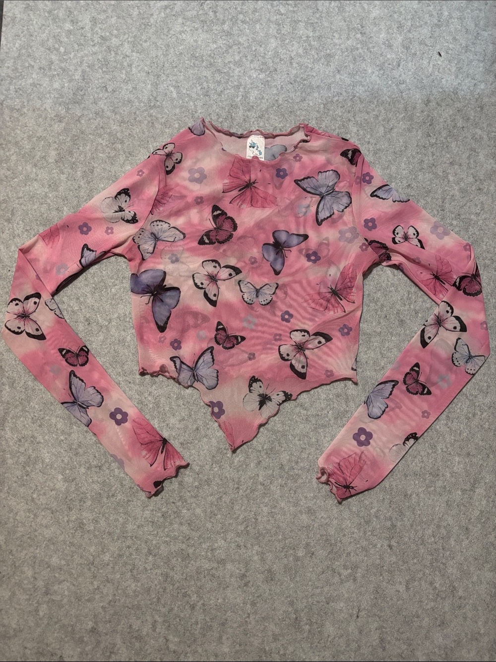 iHeartRaves Butterfly Mesh Lettuce Hem Shirt